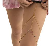 Zgehnao Catena sexy per coscia, catena per coscia con frutta, per corpo, imbracatura per gambe, reggicalze alla moda, per spiaggia, club, feste, forniture per il corpo, Colore oro imitazione, Suitable