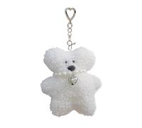 Zgehnao Portachiavi a forma di orso di peluche con perle, collana da donna, ciondolo per cellulare, morbido cotone PP, ciondolo a forma di animale farcito per telefoni e borse, bianco, 10cm