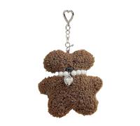 Zgehnao Portachiavi a forma di orso di peluche con perle, collana da donna, ciondolo per cellulare, morbido cotone PP, ciondolo a forma di animale farcito per telefoni e borse, Colore cioccolato
