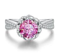 ZGHQHCDRH Anello con diamanti, Fedi Moissanite per le donne 1ct taglio rotondo colore D VVS1 anello diamante blu/viola/rosa anelli di fidanzamento Moissanite con certificato, 6