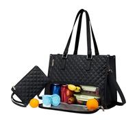 ZGHQHCDRH Borsa Tote 2 In 1 For Il Pranzo, Borsa Tote For Laptop Con Scomparto Il Pranzo Isolato, For Donna, Da Lavoro In Pelle PU Impermeabile Lavoro, Ufficio(Black)