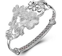 ZGHQHCDRH Bracciale, Bracciale Rigido da Donna con Fiore Cinese Opaco Regolabile, Braccialetto Classico, Gioielli in Argento