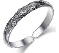 ZGHQHCDRH Bracciale, Bracciale Rigido da Donna Vintage con Fiore Intagliato a Mano, Braccialetto Cinese, Gioielli in Argento da Donna, Compleanno