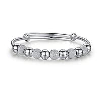ZGHQHCDRH Bracciale rigido regolabile con perline in argento opaco, gioielli in argento da donna, regali di compleanno for sorelle, amiche, coppie