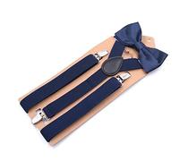 ZGHQHCDRH Bretelle, Bretelle in poliestere Set di cravatte Donna da uomo Farfalla Clip-On a Y Elastiche donna Regolabili Colore solido(Dark Blue)