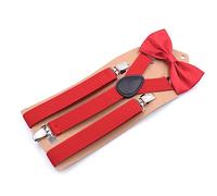ZGHQHCDRH Bretelle, Bretelle in poliestere Set di cravatte Donna da uomo Farfalla Clip-On a Y Elastiche donna Regolabili Colore solido(Red)