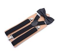 ZGHQHCDRH Bretelle, Bretelle in poliestere Set di cravatte Donna da uomo Farfalla Clip-On a Y Elastiche donna Regolabili Colore solido(Black)