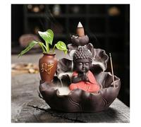 ZGHQHCDRH Bruciatore di incenso a Cascata, Porta incenso a riflusso in Argilla Viola a Forma di Piccolo Monaco - Perfetto for la Meditazione e l'arredamento Feng Shui(Red)
