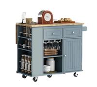 ZGHQHCDRH carrellino cucina Carrelli da cucina su ruote con cassetto portaoggetti con presa di corrente e ripiano in legno di gomma Carrello Mobile per Bevande(Gray)
