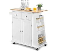 ZGHQHCDRH carrellino cucina Carrello in legno con armadietto portaoggetti, maniglia per asciugamani, 2 cassetti, portaspezie laterale e portabottiglie per vino Carrello Mobile per Bevande(White)