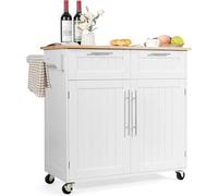 ZGHQHCDRH carrellino cucina Con portasciugamani laterale, 2 cassetti, armadietto a 2 ante, carrello con rotelle con piano in legno di gomma (Bianco) Carrello Mobile per Bevande