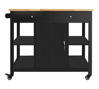 ZGHQHCDRH carrellino cucina Isole da cucina su ruote con piano in legno, carrello da cucina mobile in legno utile con contenitori e cassetti, nero Carrello Mobile per Bevande