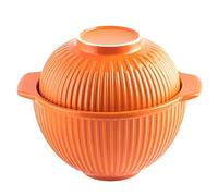 ZGHQHCDRH Ciotola in ceramica per noodle, Ciotola for noodle istantanei in ceramica, ciotole for zuppa in con coperchio, tazza for grande manico, for ramen piccole for microonde(Orange)