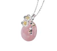 ZGHQHCDRH Collana con ciondolo da donna con catena clavicola in cristallo rosa naturale 925