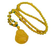 ZGHQHCDRH Collana con pendente in giada gialla Feng Shui naturale per donna, autentico yoga, agata, calcedonio, Buddha Maitreya maschile