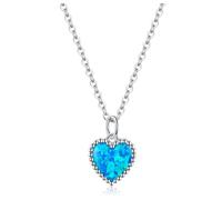 ZGHQHCDRH Collana da donna in argento, Collana a cuore sterling for donna S925 Argento Blu opale Cuore Delicato Trendy girocollo Catena Gioielli Boemia for le sue ragazze Coppie