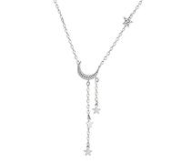 ZGHQHCDRH Collana da donna in argento, Collana con stella sterling da donna, nappa lunare in argento S925 delicato girocollo alla moda delicata catena regalo gioielli for le sue ragazze coppie