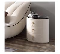 ZGHQHCDRH Comodino, Comodino rotondo moderno e minimalista con 3 cassetti, cassettiera in pelle, mobiletto laterale in vetro temperato di lusso chiaro(White)