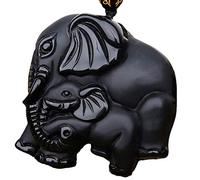 ZGHQHCDRH Drop Chinese Handwork Natural Black Obsidian Carved Mother Cute Elephant Amulet Lucky Pendant Necklace