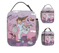 ZGHQHCDRH Enfermera En Apuros Infermiera Medico Medico 6 Pranzo Bag Pranzo di Lavoro Scatola per Le Donne Vintage Stampa Tote Borse Alimentari Oxford Cooler Bag