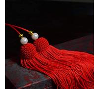 ZGHQHCDRH Frangia con Nappine, Fatto a Mano Sfumatura di Colore Elegante Gabbia Seta Corto Lungo Tai Chi Arti Marziali Spada Elsa Frangia Accessori Ciondolo for Sciabola Militare o Lame Samurai(Red)