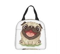 ZGHQHCDRH Happy Pug Dog Borse per Il Pranzo Isolate Contenitore per Il Pranzo ad Alta capacità Borsa Termica Tote Lunch Box Borsa per Il Cibo da Picnic da Lavoro