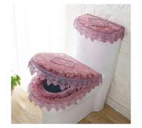 ZGHQHCDRH Il Cuscino del Bagno, Cuscino for Sedile WC, 3 Pezzi/Set Set di copriwater for con Fiori in Pizzo Champagne 2 Tasche for e copriserbatoio for(Pink)