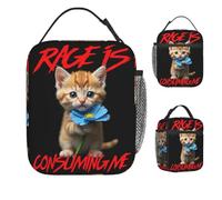 ZGHQHCDRH La Rabbia Mi Sta consumando Gattino Arrabbiato Carino Gatto Divertente Pranzo al Sacco per Il Pranzo del Bambino per Il Tempo Libero Picnic all'aperto Borsa Termica Tote Food Bags