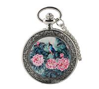 ZGHQHCDRH orologio da tasca, Orologio da tasca vintage, motivo con un uccello e tre fiori, orologio da tasca con catena