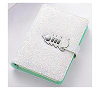 ZGHQHCDRH Quaderni, Notebook con paillettes in PU, copertina, raccoglitore, quaderni a spirale, diari di cancelleria, diario password, blocco note for la scuola(White)