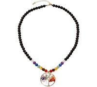 ZGHQHCDRH Reiki 7 Chakra Collana di perline di ossidiana Collane con ciondolo di protezione per donne Gioielli per la meditazione di yoga Regali per il relax