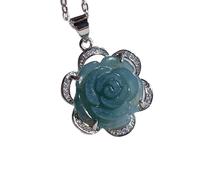 ZGHQHCDRH S925 con collana con pendente a forma di fiore di rosa acqua blu giada naturale per donna Yoga vera giada 1