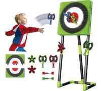 ZGHQHCDRH Set 3 in 1 per Lancio dell'ascia e Gioco delle Freccette da Giardino, Sicuro, Pieghevole, con Struttura in Metallo Robusto, Include 2 ASCE, 2 Freccette a Sei Stelle e 2 Freccette(Green)