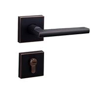 ZGHQHCDRH Set di pomelli e leve for porta con doppia chiave e catenaccio quadrato - Maniglia d'ingresso in acciaio massiccio con moderna finitura nera opaca(ModelC)