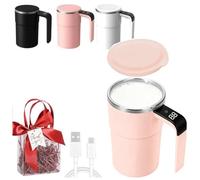 ZGHQHCDRH Tazza Caffè Auto-Mescolante Ricaricabile, Tazza Schermo LCD Temperatura Mescolatura Magnetica Automatica Coperchio Stanco Caffè Latte Cacao Vaso Portatile(Pink)