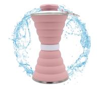 ZGHQHCDRH tazza pieghevole, 500 ml - Borraccia da viaggio pieghevole in silicone con moschettone, design anti-perdita for attività all'aperto e campeggio(Pink)