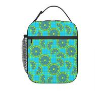 ZGHQHCDRH Tote Bag da Pranzo Isolata Agrumi Blu su Uno Sfondo A Scacchi Scatola di Cibo Scatola di Pranzo Termica Causale Cooler per La Scuola