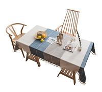 ZGHQHCDRH Tovaglie, Tovaglia rustica con nappa, tessuto cuciture in cotone e lino, rettangolare, quadrata, a quadri, for la decorazione del tavolo da pranzo for feste, grigio blu(120X170CM)
