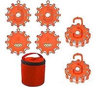 ZGHYBD 6PCS LED Road Flares Flashing Warning Light Emergency Disc Beacon with 9 Flash Modes,Magnetic Base And Hook Storage Bag Roadside Flashing Warning Lights for Car Truck Boats 6pcs