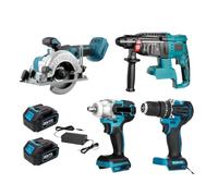 ZGJIAJU Set Di 4 Utensili Senza Spazzole 172 Trapano Elettrico + Avvitatore A Percussione 2in1 + Circolare Elettrica + Trapano A Percussione Elettrico Coppia Elevata(Two big battery)