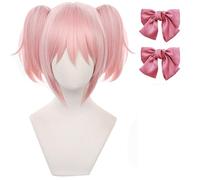 ZGNGLIZ Parrucca per cosplay anime rosa con due fiocchi coda di cavallo parrucca resistente al calore parrucca per feste in costume di Halloween