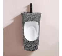ZGNMK Orinatoio in Ceramica con Lavabo, Set Combinato 2-in-1 Parete per Uomo con Rubinetto e Scarico, Design Paraspruzzi a Bordi Alti per Bagno Commerciale e Domestico(Black)