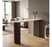 ZGNMK Tavolo da Bar Moderno con Piano in Pietra Sinterizzata | Resistente e Stile Minimalista per Cucina e Balcone, 105 cm di Altezza(White-b,47in/120cm)