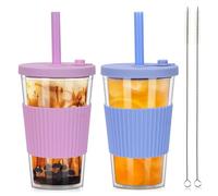 ZgoEC 500ml Bicchiere Bubble Tea Bicchiere con Coperchio e Cannuccia, 2 Pezzi Boba Cup di Plastica, Riutilizzabile Tazza da Bere a Doppia Arete Isolata, Tazza a Bolle Versabile per Boba caffè Freddo
