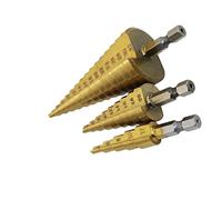 ZGPOSQKZSC 3PC HSS Step Cone Taper Drill Bit Set Hole Metric 4-12/20/32mm Hex Shank Titanium Metal Stepped Drill Bit (Color : 3PCS(4-12 3-12 4-20))
