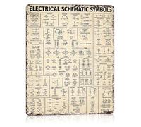 ZGPOSQKZSC Electrician Schematic Symbols Metal Tin Sign 8x12 Inch | Component connection reference poster on sturdy aluminum for shop or dorm