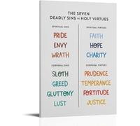 ZGPOSQKZSC The 7 Deadly Sins and Virtues Chart - Vintage Catholic Teaching Poster, Theological Wall Art for Homeschool, Sunday School, or Study(Framed,16x24inch(40x60cm))