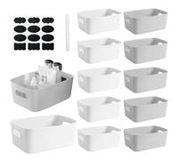 zgpzlhd 12 scatole portaoggetti in plastica, 20 x 14 x 6,5 cm, cesti e scatole di immagazzinaggio da cucina, piccolo cesto con maniglia impilabile, cassetto portaoggetti stretto per bagno, ufficio