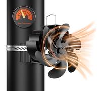 Zgrmbo Ventola per stufa a legna, 6 pale, alimentata a calore, con termometro magnetico, ventola per camino, silenziosa, per stufa a legna in metallo