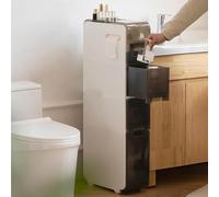 ZGSSOPTU Armadietto portaoggetti con cassetti trasparenti, sottile e alto, mobile porta asciugamani laterale, dispositivo di rotolamento indipendente, (bianco, due piani)